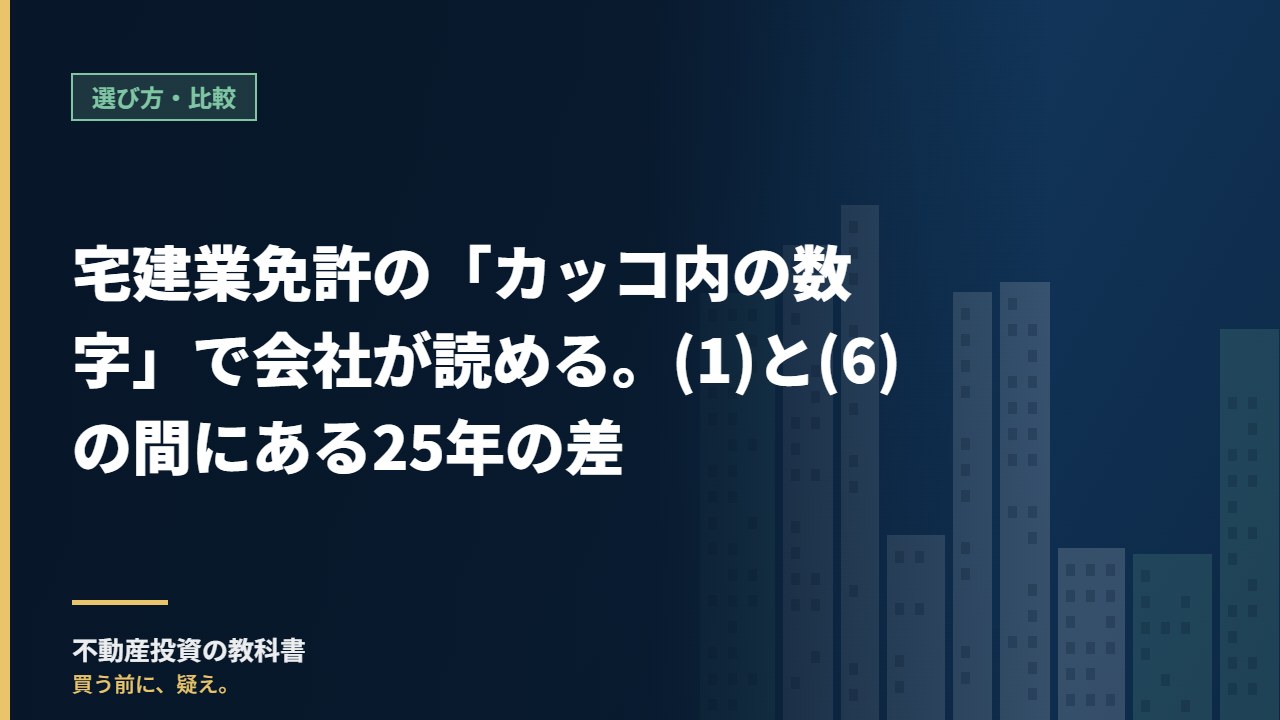 宅建業免許の「カッコ内の数字」で会社が読める。(1)と(6)の間にある25年の差